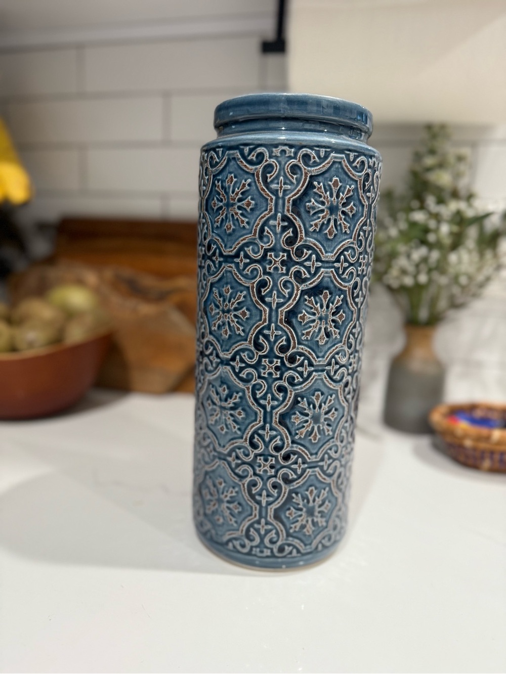 Hobby Lobby Blue Textured Ceramic Vase